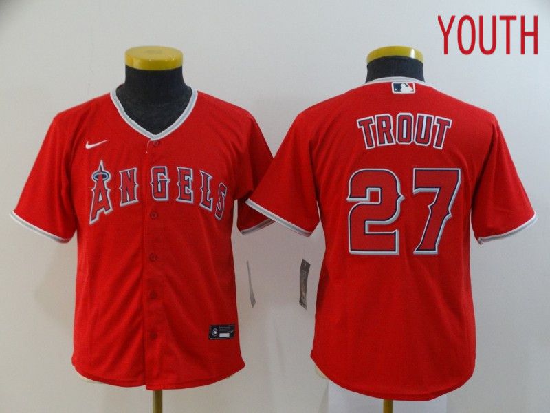 Youth Los Angeles Angels #27 Trout Red Nike Game MLB Jerseys